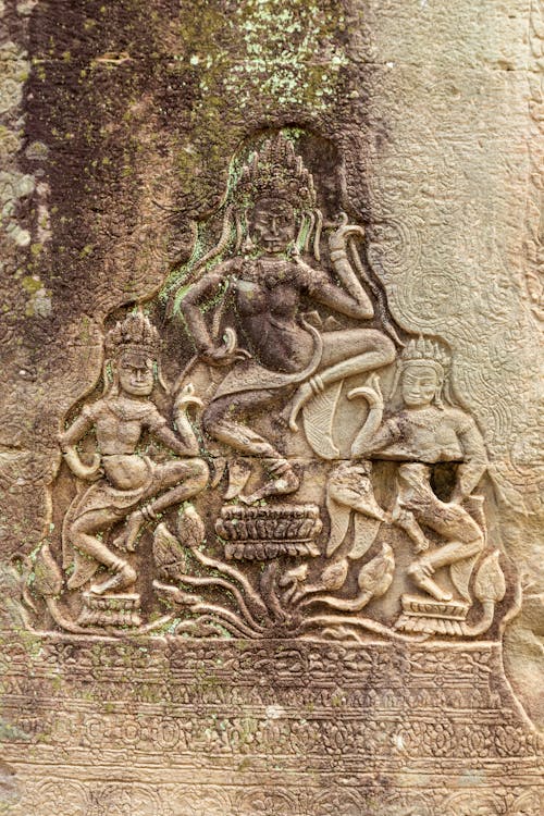 Close-up of a Carved Wall in an Ancient Temple 