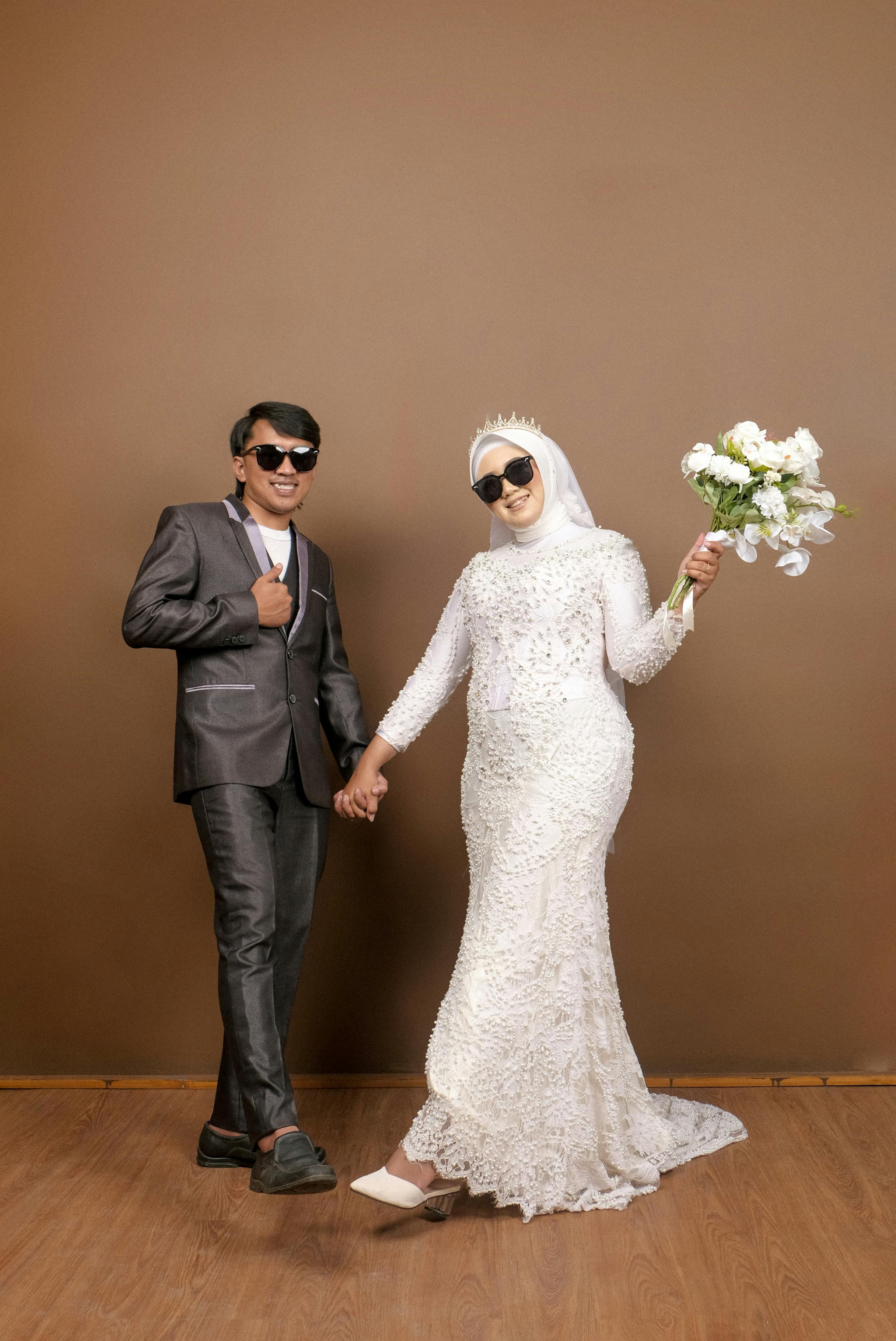 Formal Bride and Groom Sporting Sunglasses