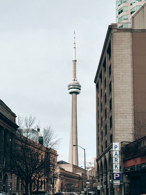 Free Explore the vertical beauty of downtown Toronto's skyline with the stunning CN Tower. Stock Photo