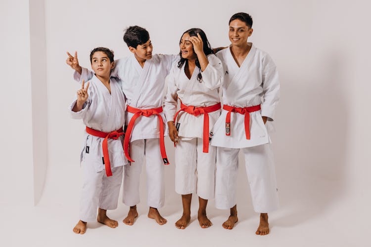 Studio Shot Of Boys And Girl In Kimonos