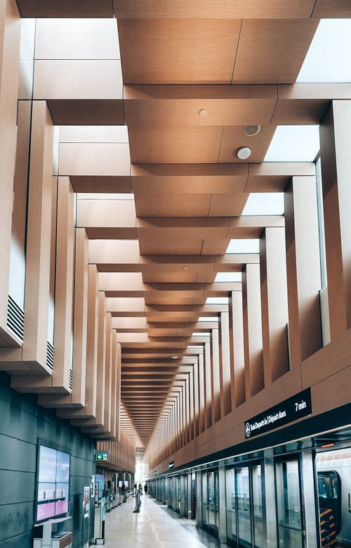 Free Futuristic corridor at Toronto Union Station with unique architecture and perspective. Stock Photo