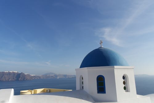 View of a Blue Domed Church, Santorini, Greece