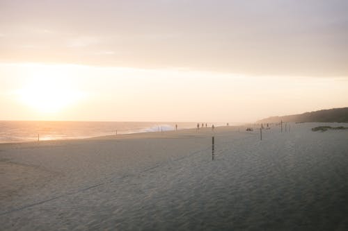 A person walking on a beach at sunset