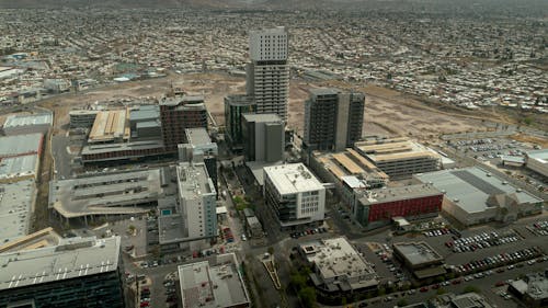 Aerial View of a Modern City Center with Skyscrapers 