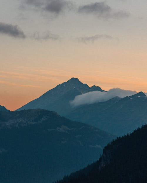 Mountains in Fog on Sunset