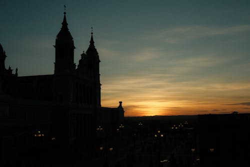 Church Towers Silhouettes at Sunset