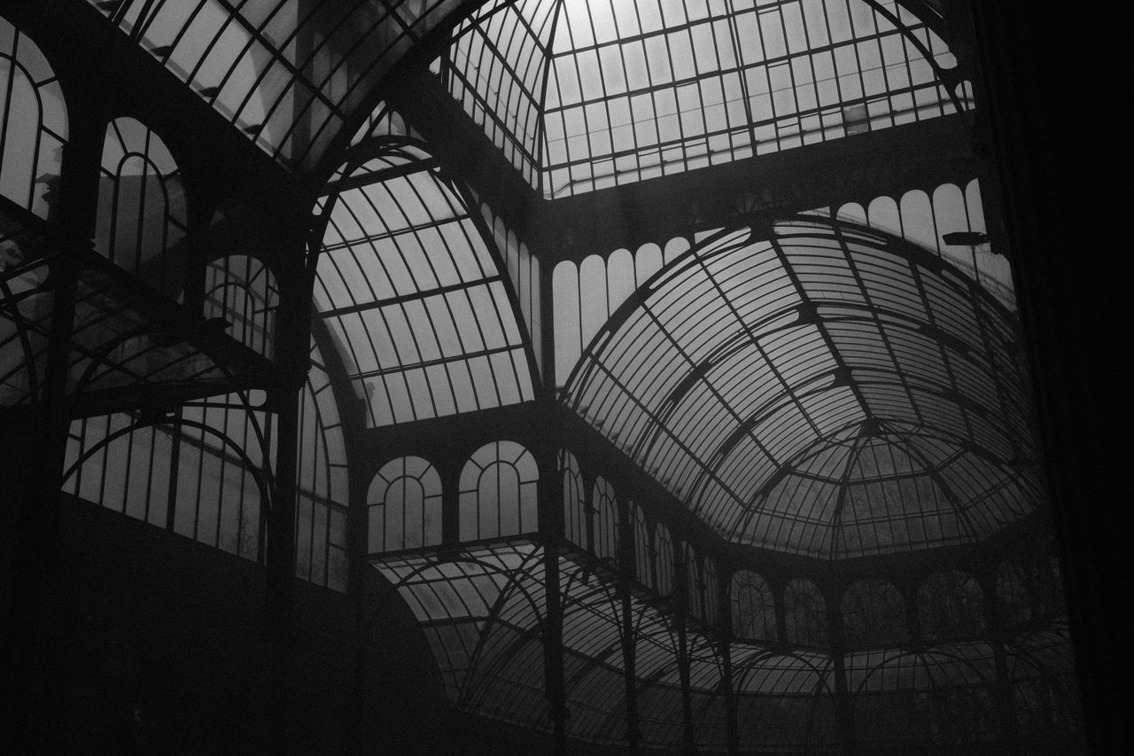 stunning black and white photograph showcasing intricate glass archite