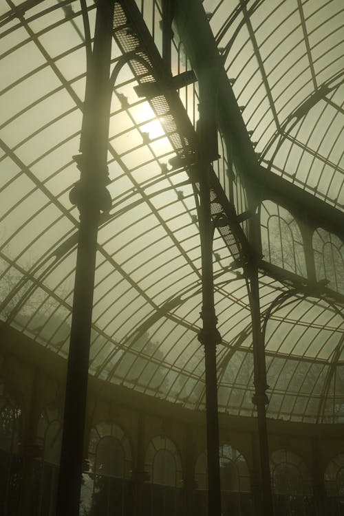 Sun Shining through Glass Roof of Palacio de Cristal in Madrid, Spain