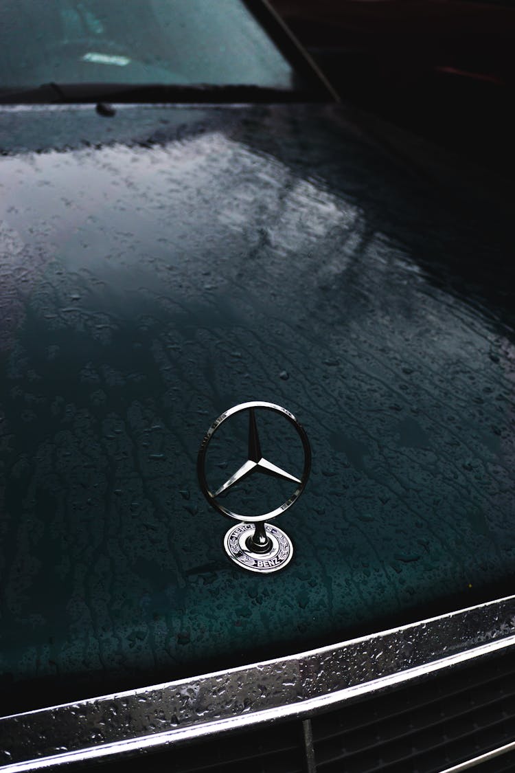 Hood Of A Black Mercedes Car 