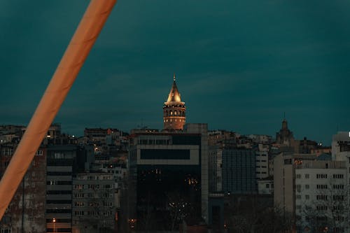 Illuminated Galata Tower in Istanbul at Dusk 