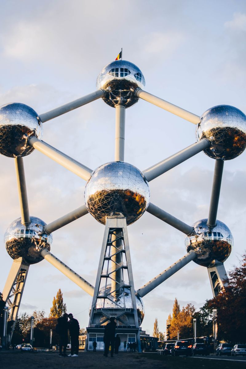 The Atomium with its steel spheres against the sky in Brussels