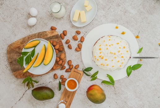 mango cake fruit dessert table