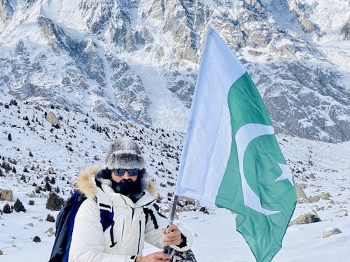 Pakistan flag at Nanga parbat basecamp