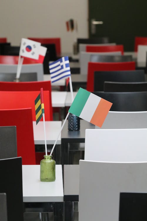 Close up of Flags on Tables