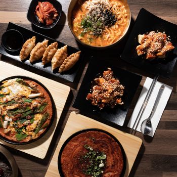 A delicious spread of traditional Korean dishes, perfect for an appetizer or main course.