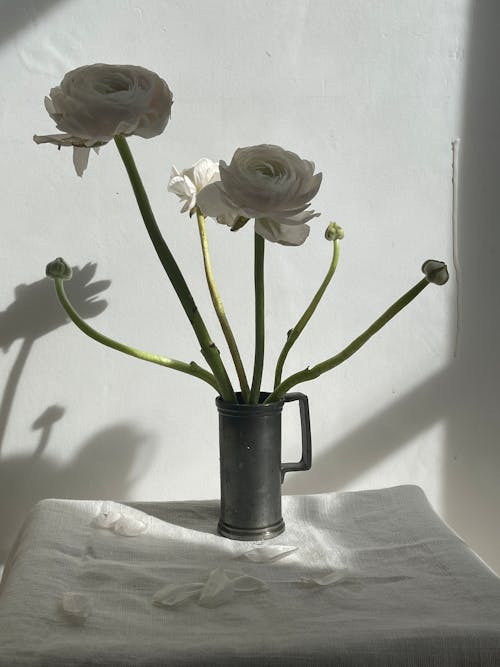 White Roses in Black Mug