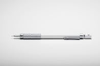 这款现代银色和白色自动铅笔置于白色背景上，非常适合办公和书写用途