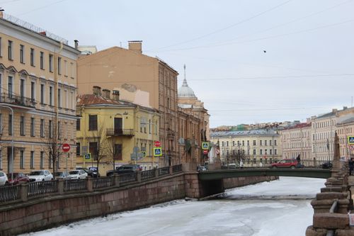 Free Ice-covered canal with classic architecture in Saint Petersburg, Russia. Stock Photo