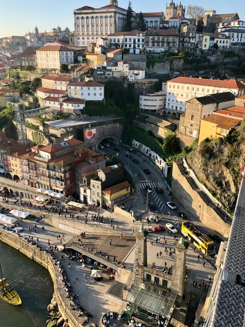 Free Aerial view of Porto's vibrant cityscape showcasing historic architecture and bustling streets. Stock Photo