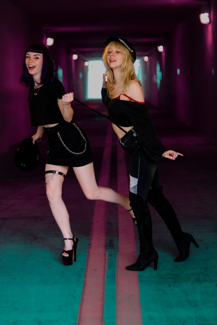 Women Posing Together In Tunnel