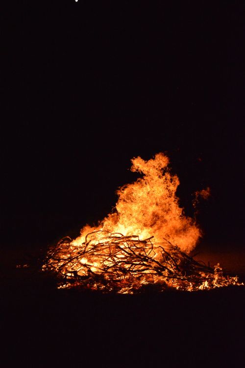 Free A powerful bonfire burning at night, casting light and warmth into the darkness. Stock Photo