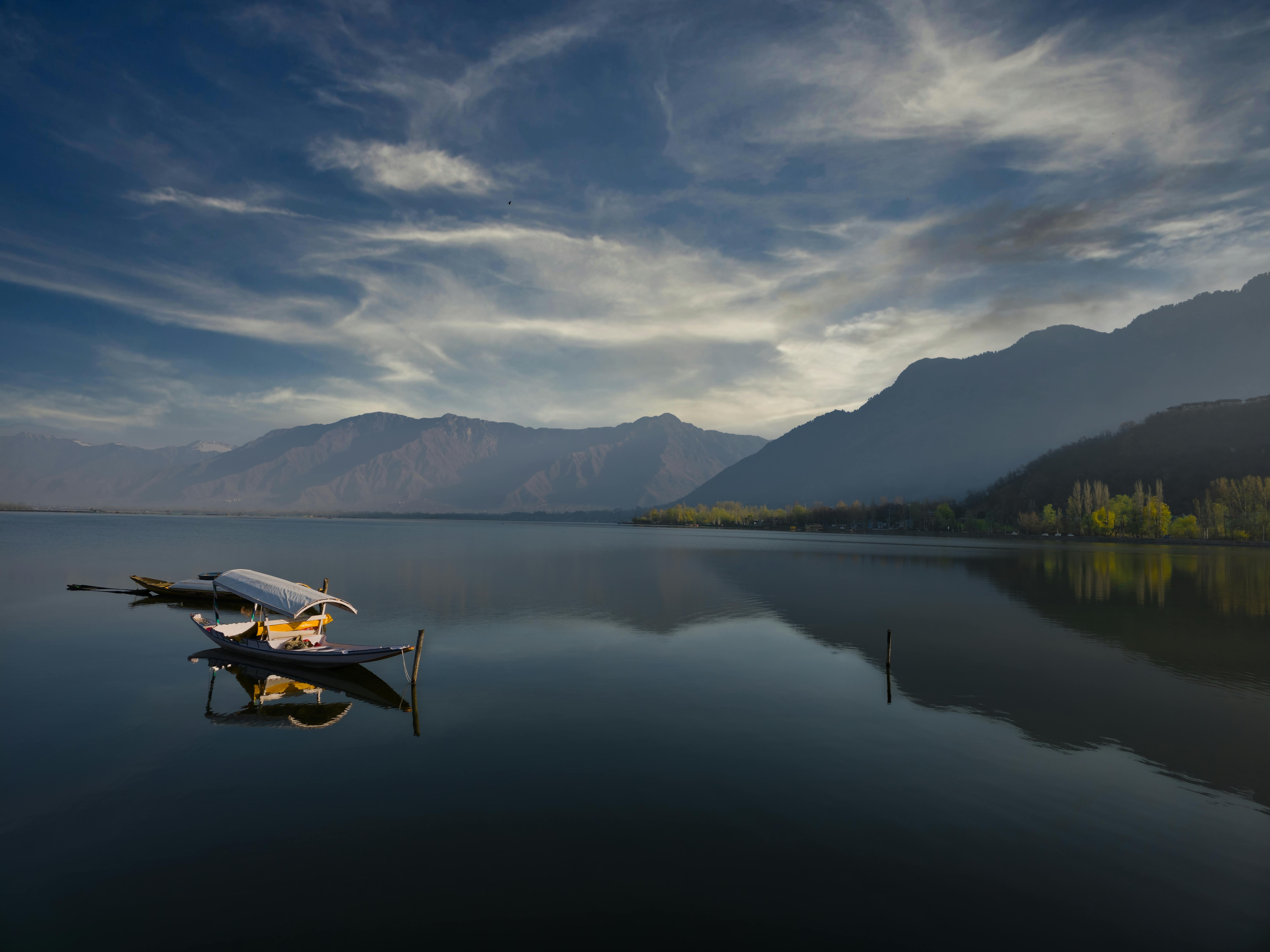 Dal Lake with Shikaras at sunset