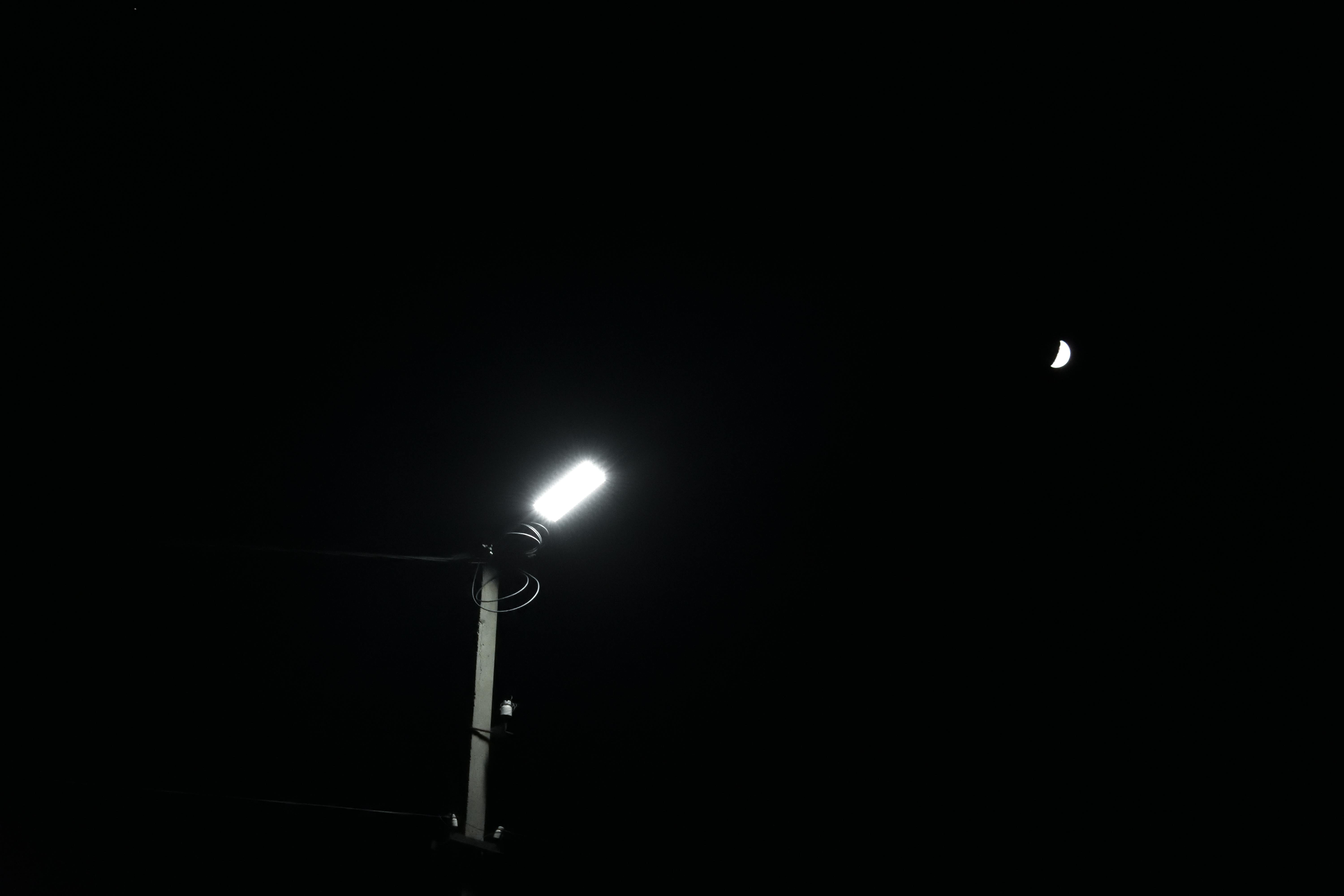 Free stock photo of half moon, lamp, lamp post