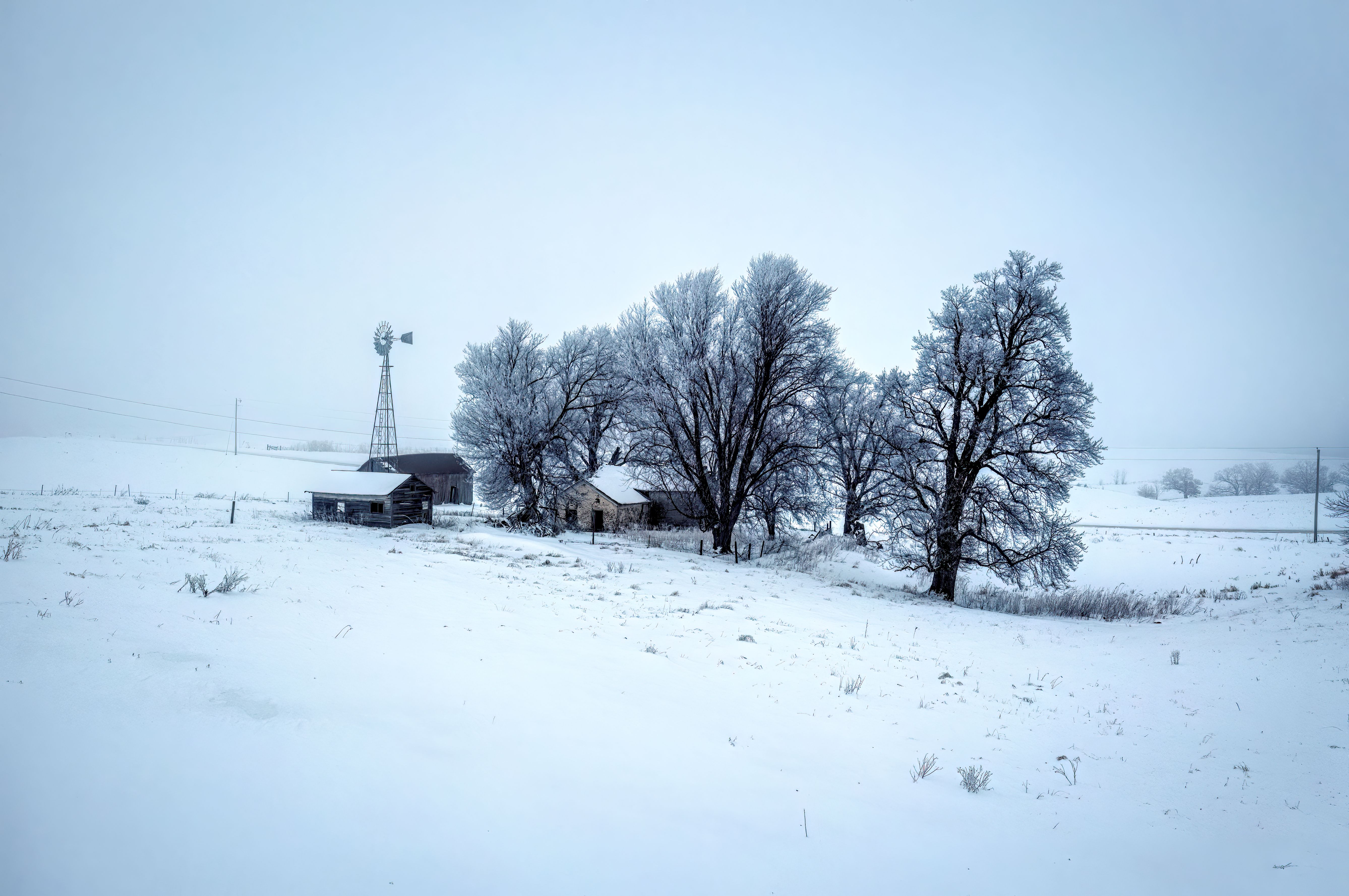 Farmhouse and Trees in Winter · Free Stock Photo