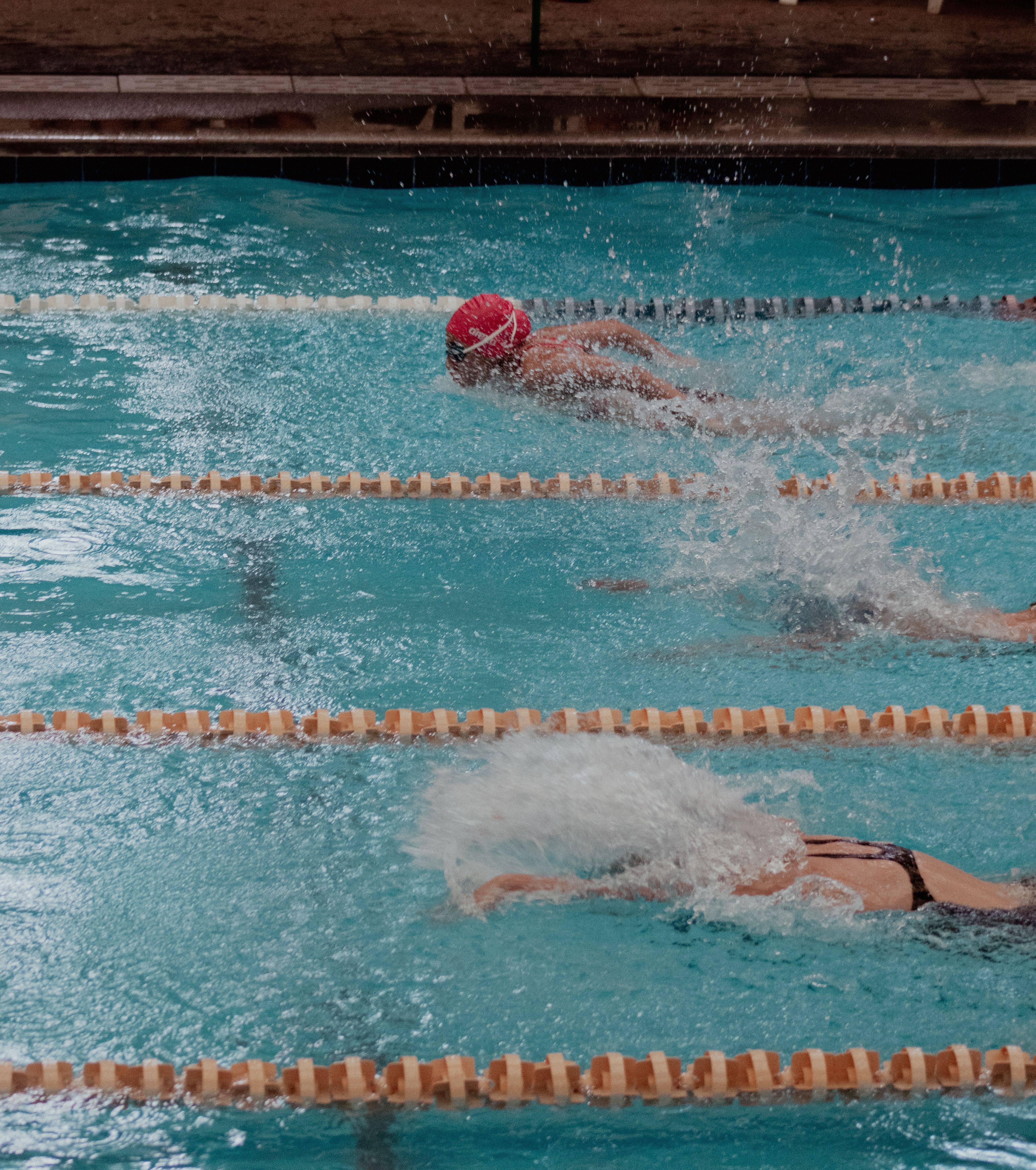 Athletes compete in a swimming race at an indoor pool in San Luis Potosí, Mexico.