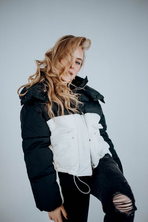 Blonde Woman in a Puffer Jacket