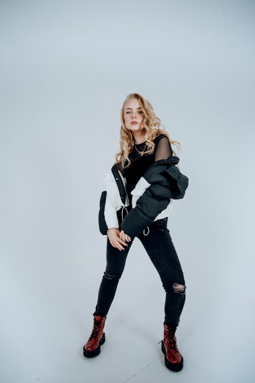 Blonde Woman Posing in Jacket 