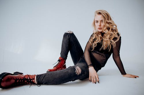 Blonde Woman Sitting and Posing 