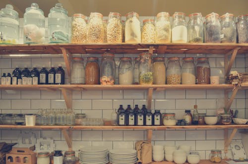 Clear Glass Jars on Rack