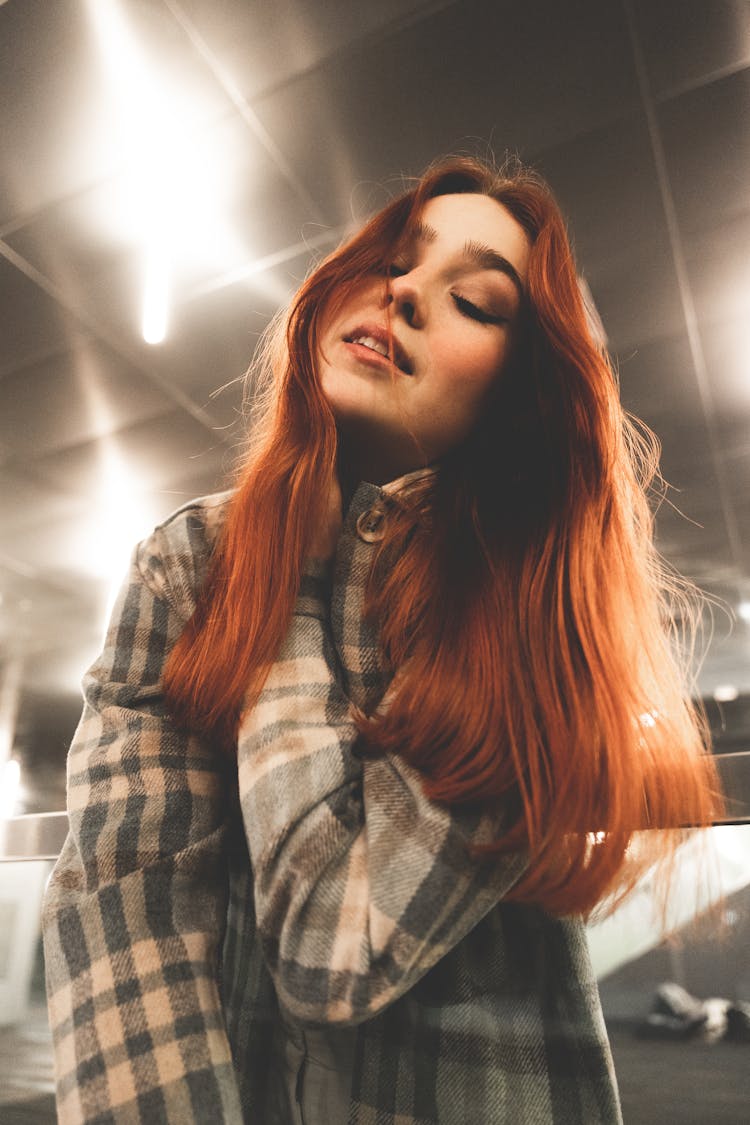 Smiling Redhead Woman In Shirt