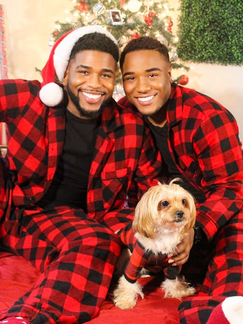 Smiling Couple in Checked Pajamas