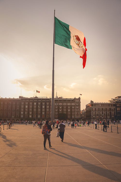 Mexican Flag in the Zocalo Square in Mexico City, Mexico 