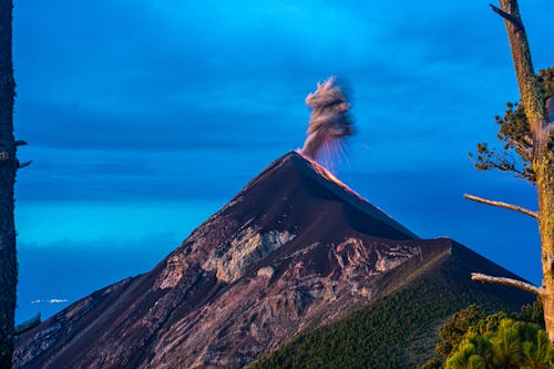 Erupting Volcano at Dusk 