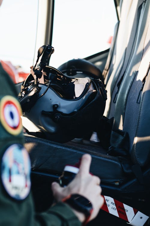 Helmet on Helicopter Seat