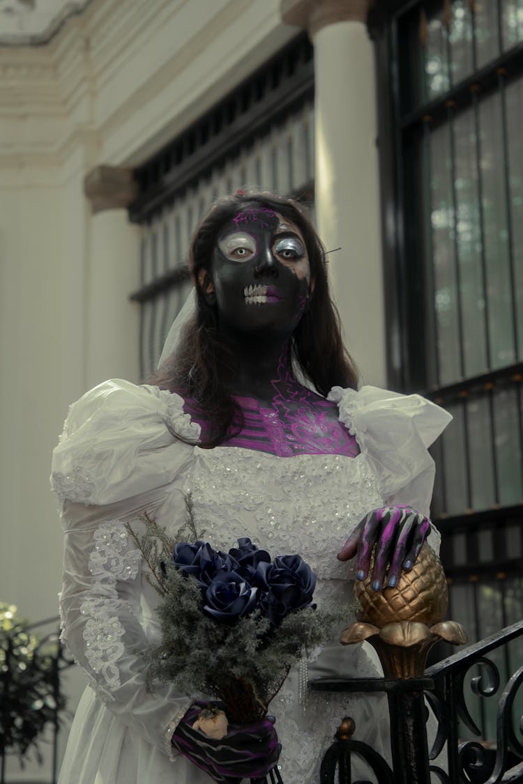 Woman With Scary Makeup In Wedding Dress