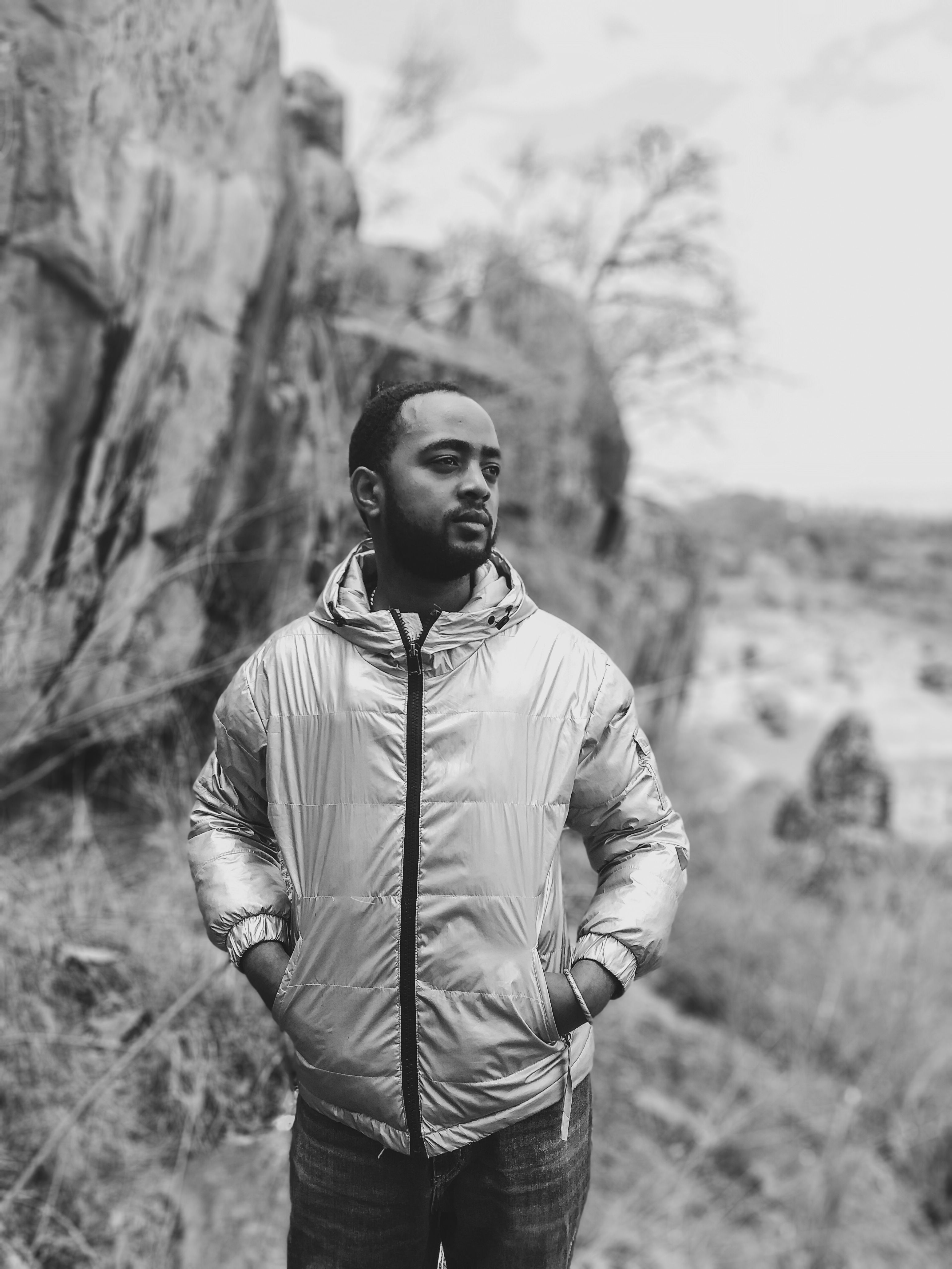 Portrait of Man in Jacket in Black and White · Free Stock Photo