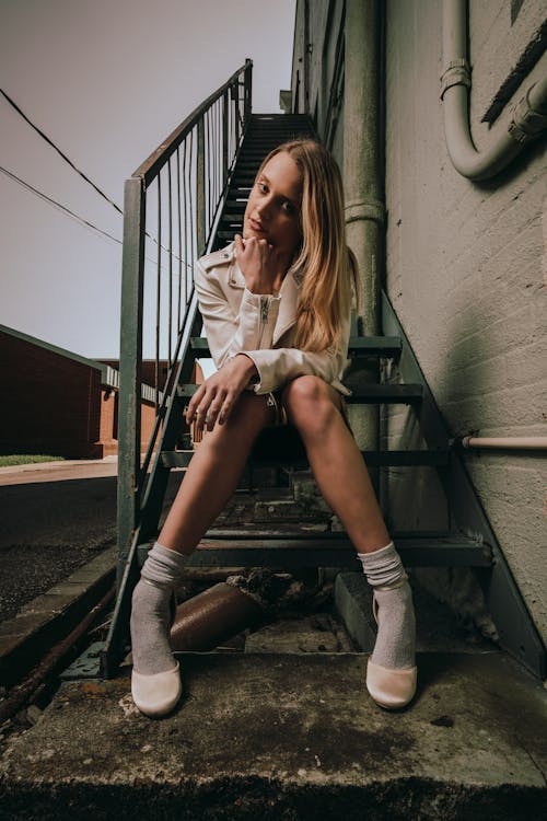 Woman Posing on Steps