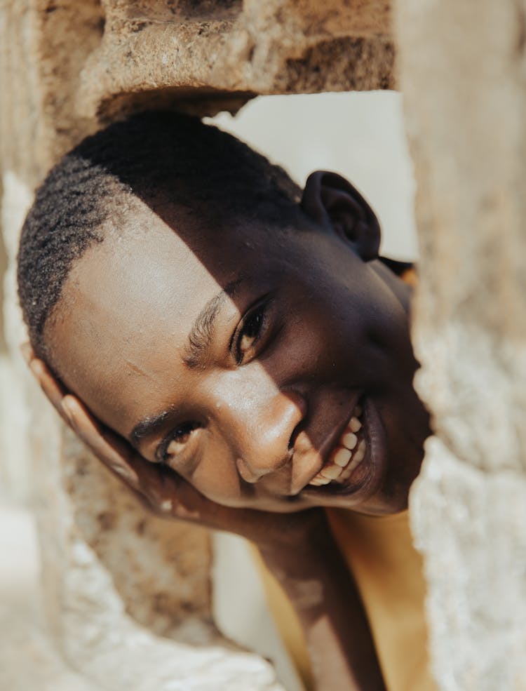 Portrait Of Woman Smiling And Lean Out