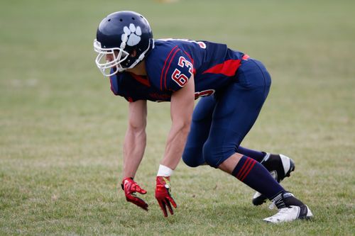 Football player in full uniform
