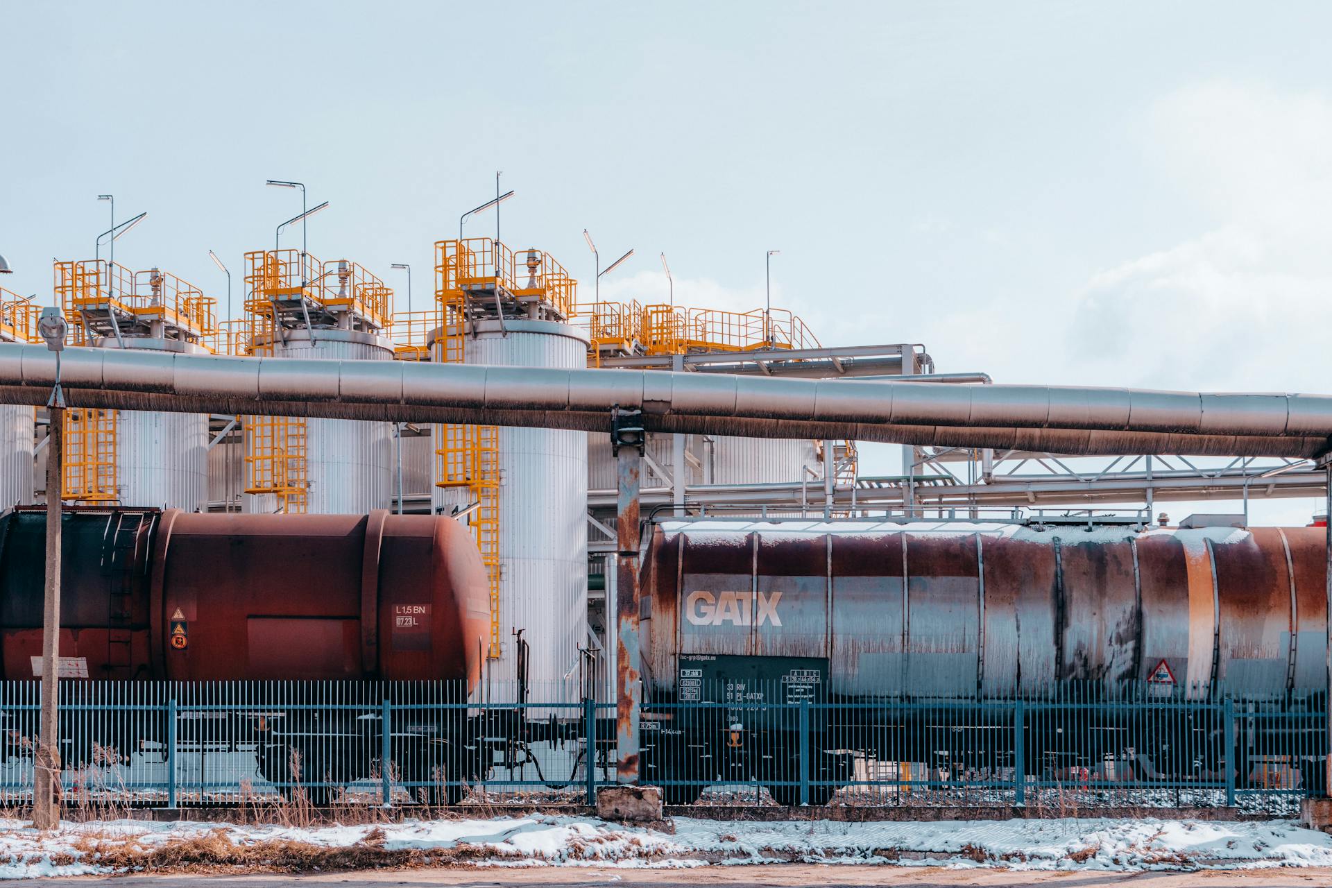 Oil train carriages near petrol refinery in Trzebinia, Poland.