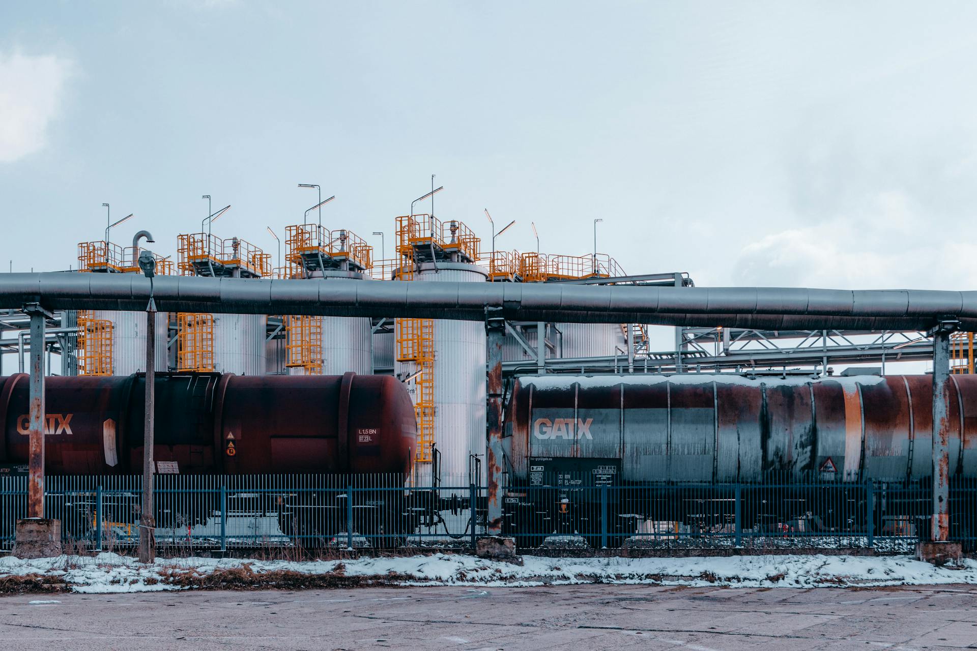 Oil train carriages near petrol refinery in Trzebinia, Poland.