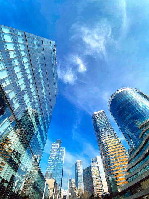 Low Angle Shot of a Skyscraper Complex in a Modern City 