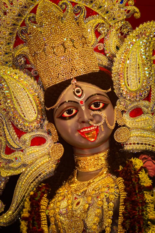 Close-up of a Colorful Figure of a Goddess 