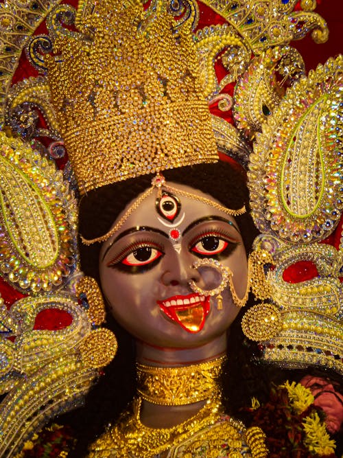 Close-up of a Colorful Figure of a Goddess