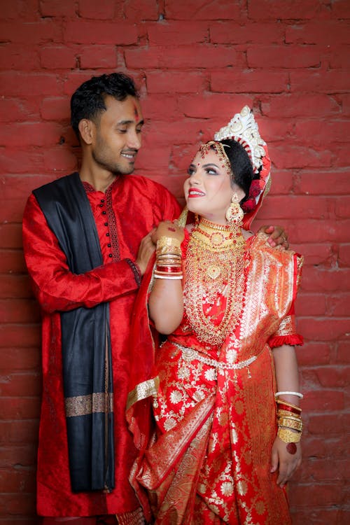 Young Couple in Traditional Indian Wedding Attire