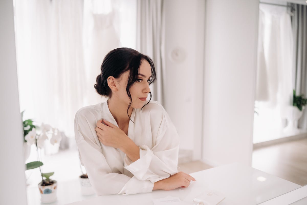 Mirror Reflection of Brunette in Robe